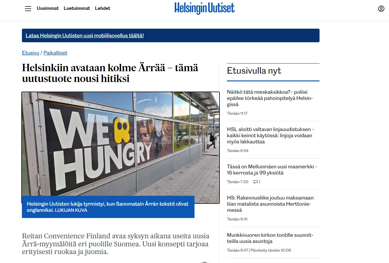 Helsingin Uutiset kuvakaappaus uutisesta
